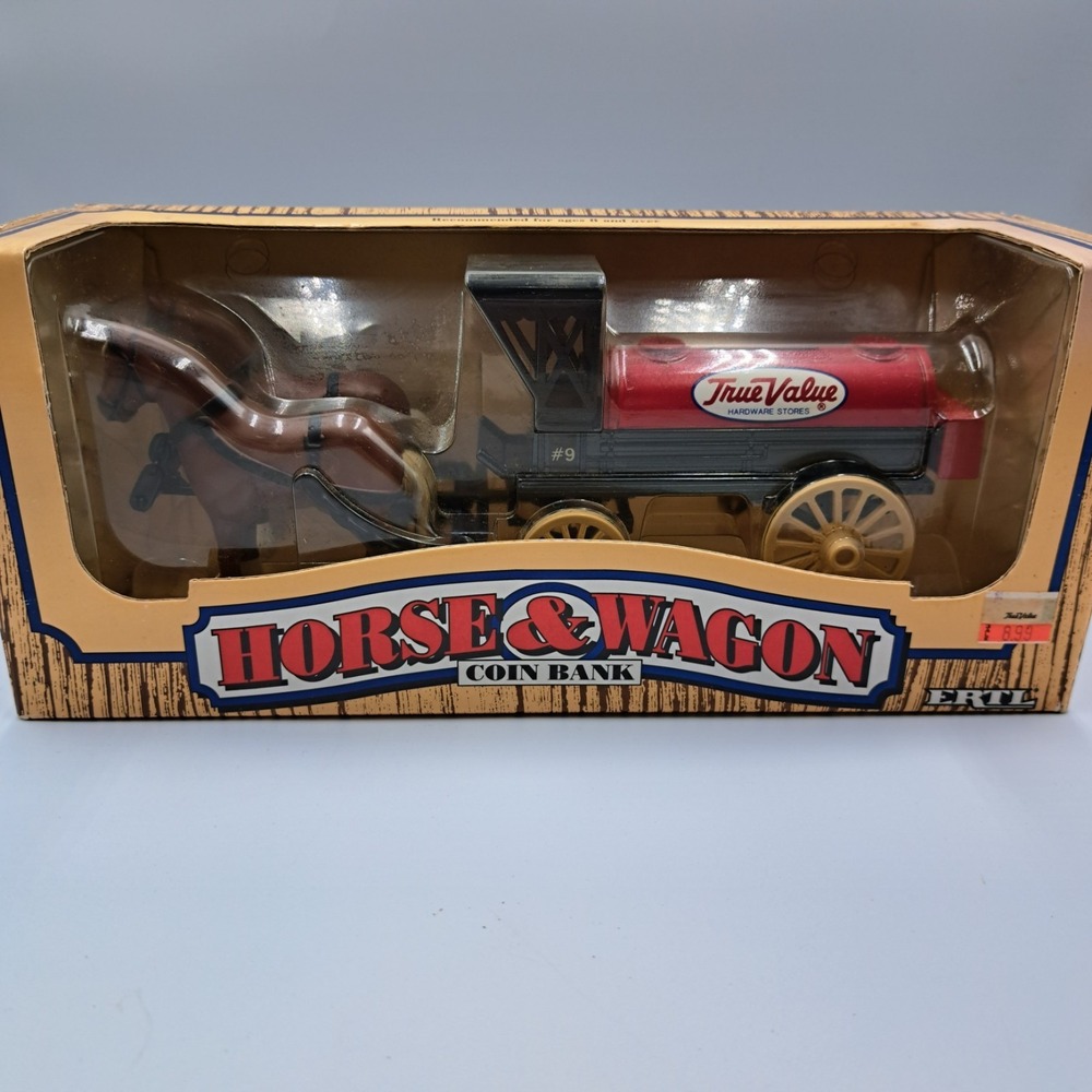 ERTL #7624 True Value Hardware Horse Drawn Wagon 1990 Diecast Locking Coin Bank